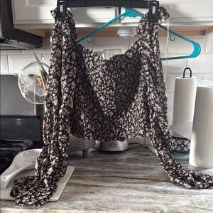 Wild Fable Black and White Ruched Tie Front Blouse